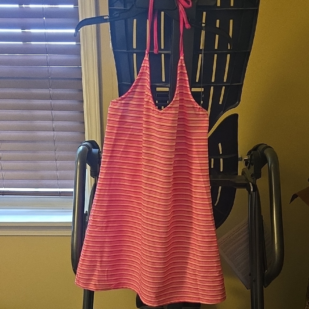 No Boundaries Pink and White Striped Halter Coverup..